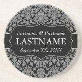 結婚式の引き出物-ヴィンテージブラックダマスクパターン コースター (正面)