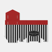 結婚式の引き出物、赤ストライプ付きB&Wカスタムラベル フェイバーボックス (折り畳みなし)