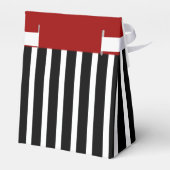 結婚式の引き出物、赤ストライプ付きB&Wカスタムラベル フェイバーボックス (裏面サイド)