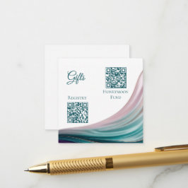 結婚式の引出物リストQRコード-ティール+ブロッサムピンク エンクロージャーカード