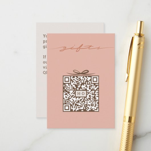 結婚式の引出物QRコード モノグラムギフト & リボン エンクロージャーカード (正面/裏面インサイチュ)