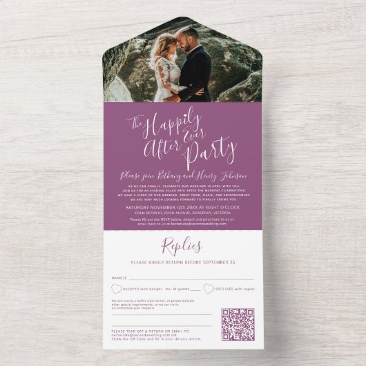 結婚式の後ずっと幸せに写真の桑QR オールインワン招待状 (内側)