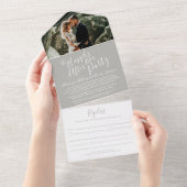 結婚式の後ずっと幸せに白い灰色の写真 オールインワン招待状 (貼ってはがせる)