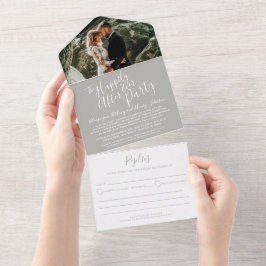 結婚式の後ずっと幸せに白い灰色の写真 オールインワン招待状