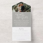 結婚式の後ずっと幸せに白い灰色の写真 オールインワン招待状 (内側)