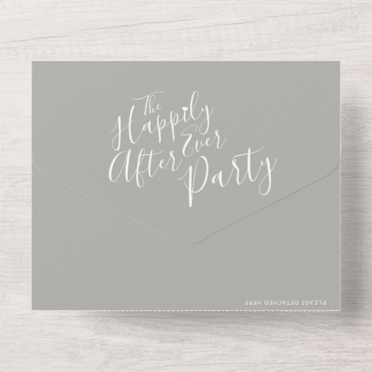 結婚式の後ずっと幸せに白い灰色の写真 オールインワン招待状 (裏面)