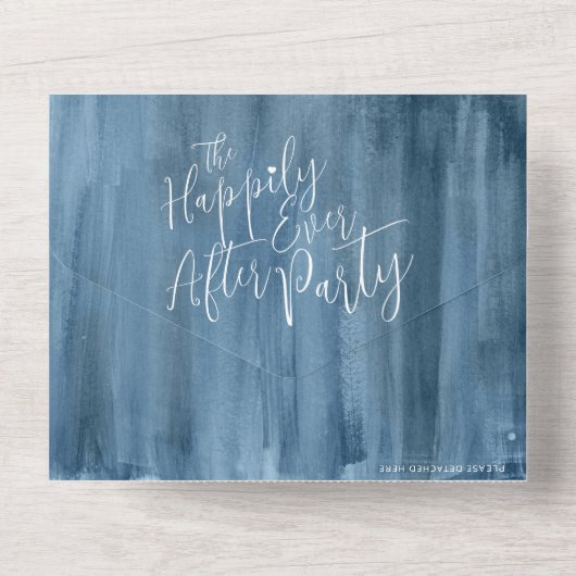 結婚式の後ずっと幸せに青い灰色の写真 オールインワン招待状 (裏面)