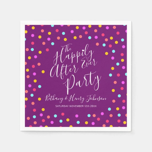 結婚式の後で紙吹雪の紫色は幸せに続く スタンダードカクテルナプキン (正面)