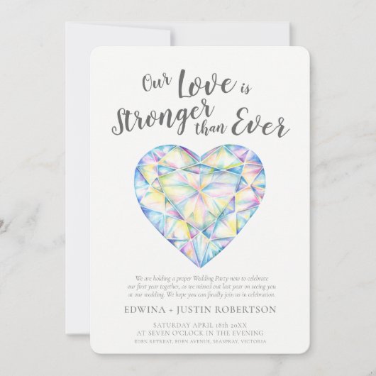 結婚式の後に強いダイヤモンドの水色を愛する 招待状 (正面)