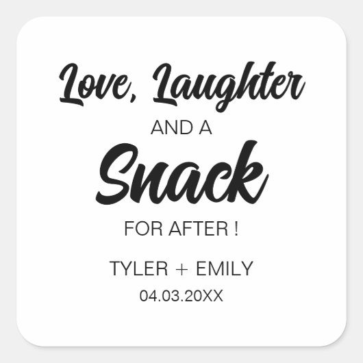 結婚式の後のパーティーで笑い物や軽食を愛する スクエアシール (正面)
