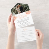 結婚式の後の写真桃の春花 オールインワン招待状 (貼ってはがせる)