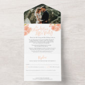 結婚式の後の写真桃の春花 オールインワン招待状 (内側)