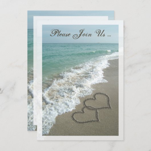 結婚式の後の受付先ビーチハート 招待状 (正面/裏面)