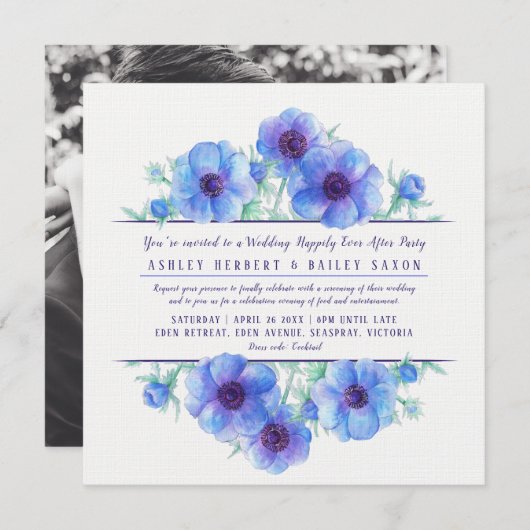 結婚式の後、青いアネモネは幸せにずっと続く 招待状 (正面/裏面)