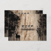 結婚式の応答RSVPカード素朴な板シカの木 出欠カード (正面/裏面)