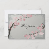 結婚式の応答RSVPカード-ピンクの桜 出欠カード (正面)