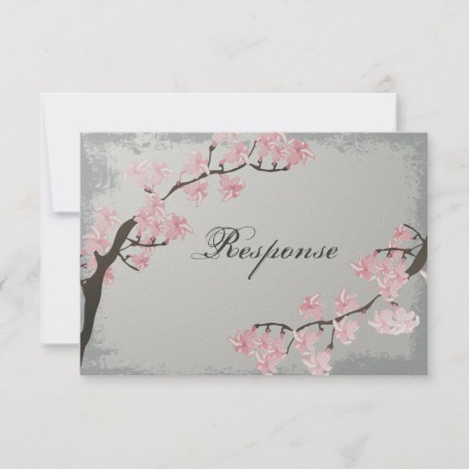 結婚式の応答RSVPカード-ピンクの桜 出欠カード (正面)