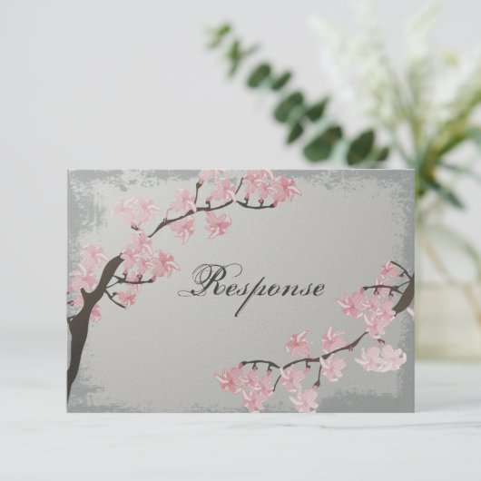 結婚式の応答RSVPカード-ピンクの桜 出欠カード (スタンド正面)