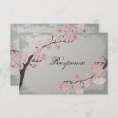 結婚式の応答RSVPカード-ピンクの桜 出欠カード (正面/裏面)