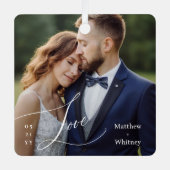 結婚式の思い出のフォトアクセサリー Married Minimal Love Script メタルオーナメント (正面)