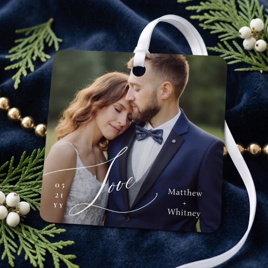 結婚式の思い出のフォトアクセサリー Married Minimal Love Script メタルオーナメント