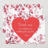 結婚式の感謝を表す赤いハート サンキューカード (正面/裏面)