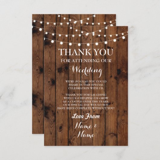 結婚式の感謝カード エンゲージメント ウッドライト サンキューカード (正面/裏面)