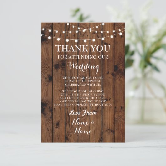 結婚式の感謝カード 木製 ライト サンキューカード (スタンド正面)