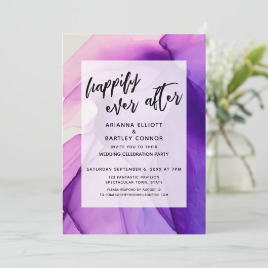 結婚式の披露宴の後ずっと幸せにパープルインク 招待状 (スタンド正面)