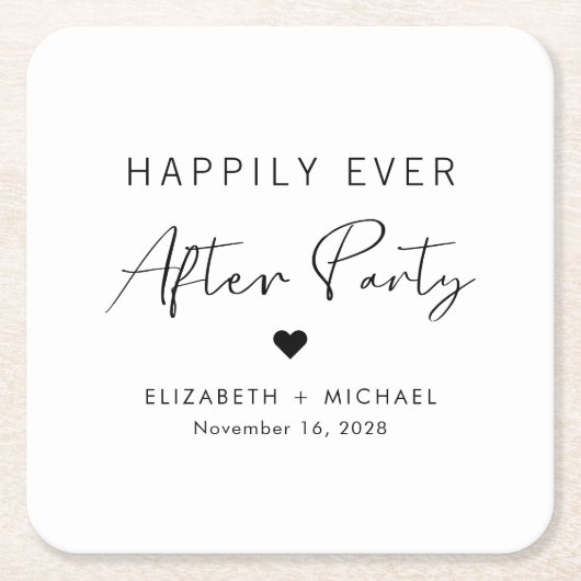 結婚式の披露宴の後ずっと楽しく スクエアペーパーコースター (正面)