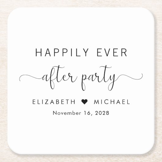 結婚式の披露宴の後ずっと楽しく スクエアペーパーコースター (正面)