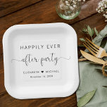 結婚式の披露宴の後ずっと楽しく ペーパープレート<br><div class="desc">ウェディングエレガントレセプションや他のポストのお祝いのための紙シンプルプレート結婚。のタイポグラフィとスワッシュ付きスクリプトでモダン「披露宴の後で楽しく」を取り上げスタイリッシュ、との日付で最初の名前を結合したもの。</div>