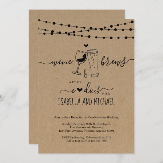 結婚式の披露宴を行った後のワインとブリュース 招待状 (正面/裏面)