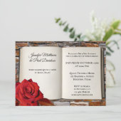 結婚式の披露宴後にのみ開催される本と赤いバラのロマンチックなパーティーの招待状 招待状 (スタンド正面)