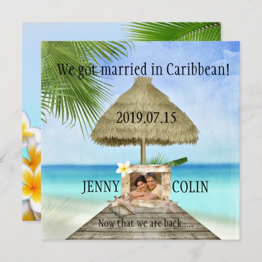 結婚式の披露宴後のエキゾチックなビーチの写真の招待状 招待状 (正面/裏面)