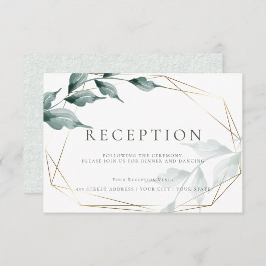結婚式の披露宴 | グレーがかった翡翠グリーンの植物 エンクロージャーカード (正面/裏面)