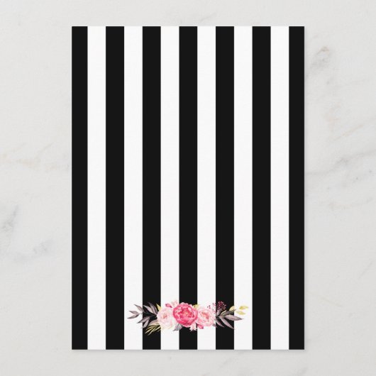 結婚式の披露宴　フラワーのゴールド ブラック ホワイト ストライプ エンクロージャーカード (裏面)
