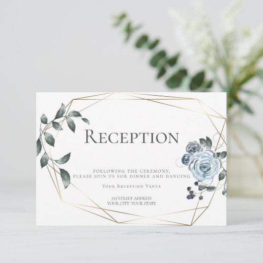 結婚式の披露宴 | 水彩 ダスティーブルー 花 エンクロージャーカード (スタンド正面)