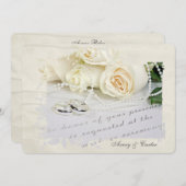 結婚式の招待で白いバラと指輪 招待状 (正面/裏面)