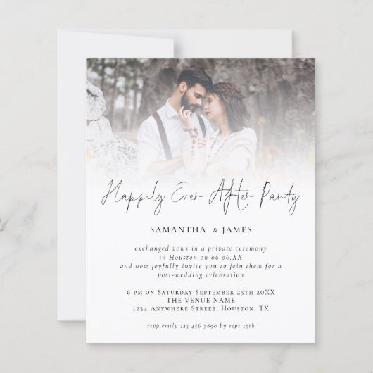 結婚式の招待の後ずっと幸せに予算写真 (正面)