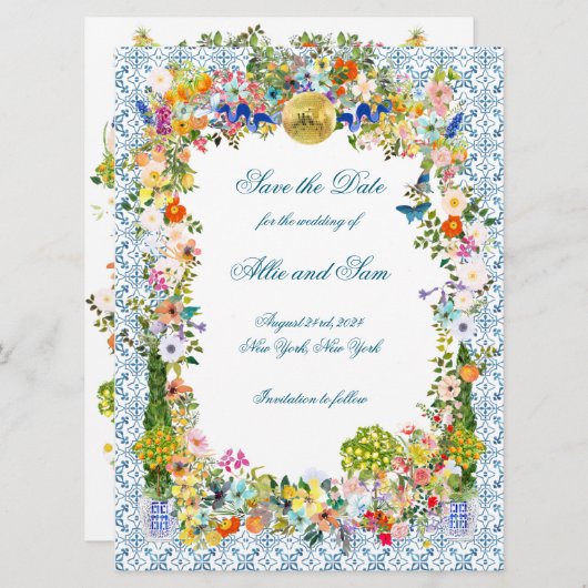 結婚式の招待または日付の保存ガーデンディスコ (正面/裏面)