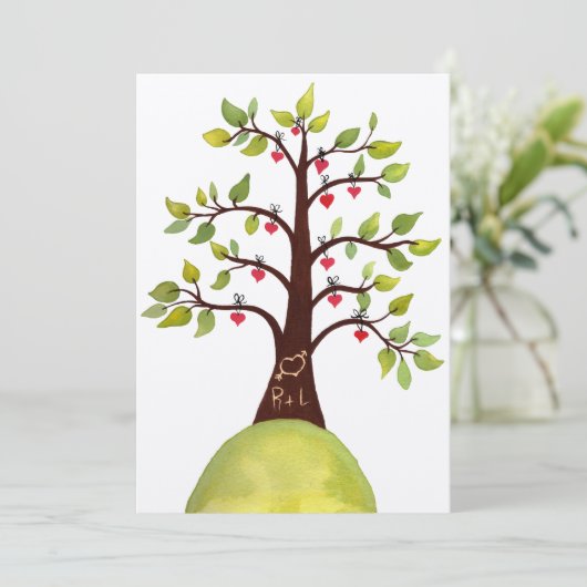 結婚式の招待を切り分ける水彩画愛ハートの木 招待状 (スタンド正面)