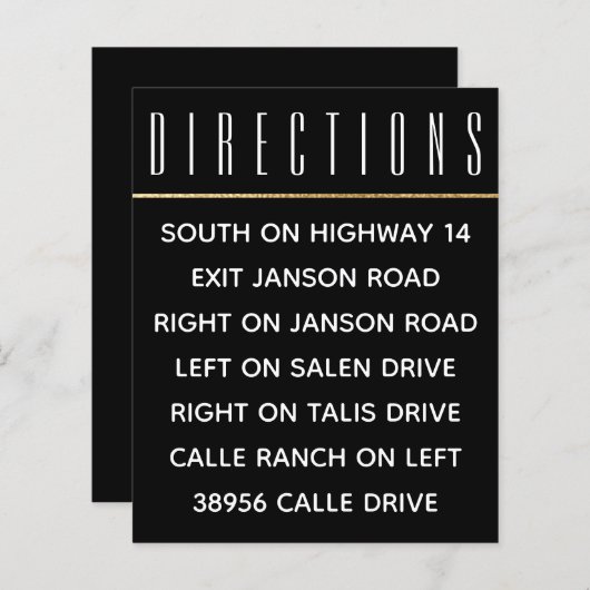 結婚式の招待カードのエレガント金ゴールドと黒 (正面/裏面)