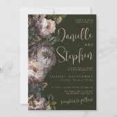 結婚式の招待テンプレート暗くてムーディーズ、フローラ 招待状 (正面)