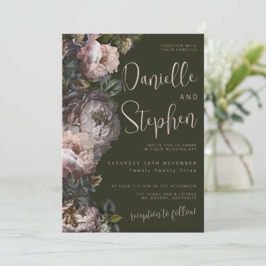 結婚式の招待テンプレート暗くてムーディーズ、フローラ 招待状 (スタンド正面)