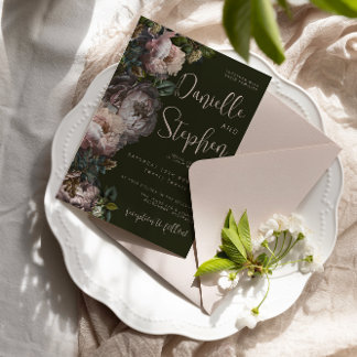 結婚式の招待テンプレート暗くてムーディーズ、フローラ 招待状