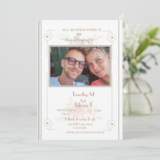 結婚式の招待パーソナライズされたの写真名のアドレス 招待状 (スタンド正面)