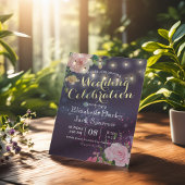 結婚式の招待フローラ文字列ライトパープルスパークル 招待状