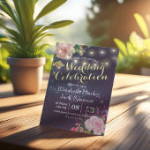 結婚式の招待フローラ文字列ライトパープルスパークル 招待状