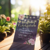 結婚式の招待フローラ文字列ライトパープルスパークル 招待状